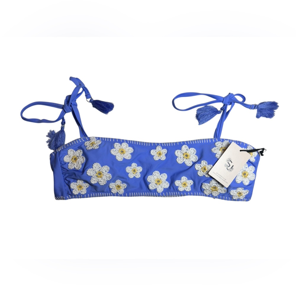 SINCERELY JULES daisies bandeau style shoulder ties w tassels bikini swim top XL